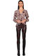 Women's Fabric Trousers with Elastic Brown
