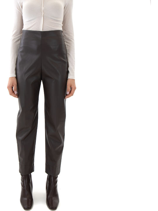 Faux Damen Hoch tailliert Stoff Hose in Schlanker Passform Brown