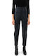 Faux Women's High-waisted Fabric Trousers Slim Fit Black