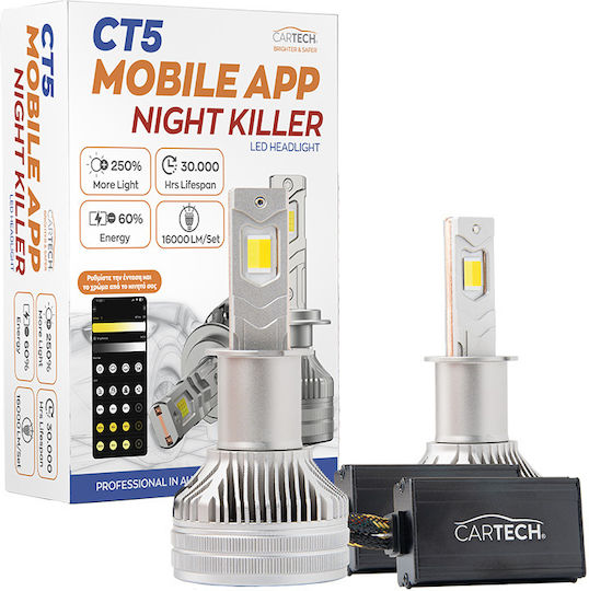 Cartech Λάμπες Αυτοκινήτου & Μοτοσυκλέτας H3 LED 6500K Ψυχρό Λευκό 160W 2τμχ