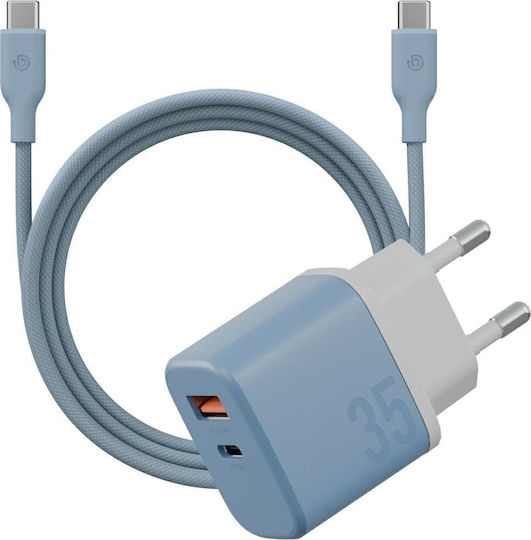 Bazic Charger GaN with USB-A Port and USB-C Port and Cable USB-C - USB-C 35W Power Delivery / Quick Charge 3.0 Blue (Goport Velox Kit)