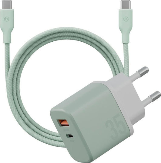 Bazic GaN с USB-A порт и USB-C порт и кабел USB-C - USB-C 35W Power Delivery / Quick Charge 3.0 Зелен (Goport Velox Kit)