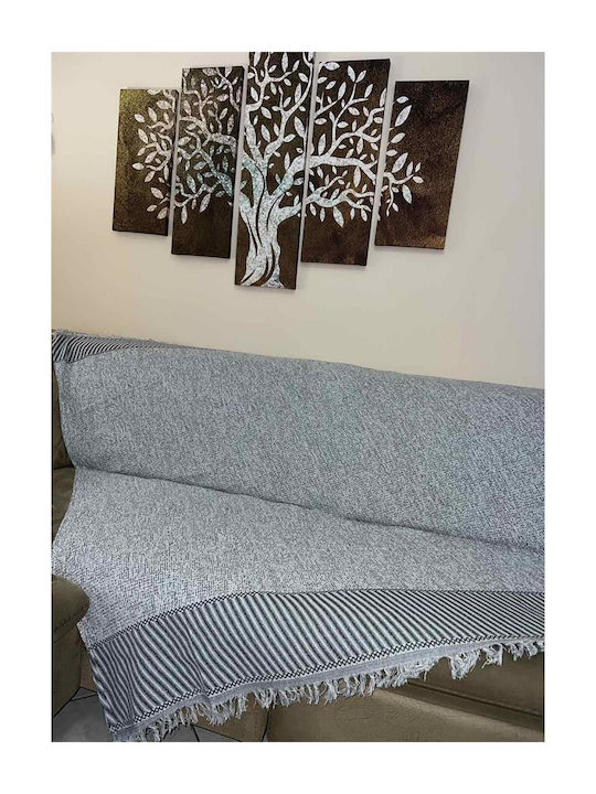 Kalogirou Home Σετ Ριχτάρια 2τμχ Chenille Γκρι Ανοιχτό Ριγέ φάσα