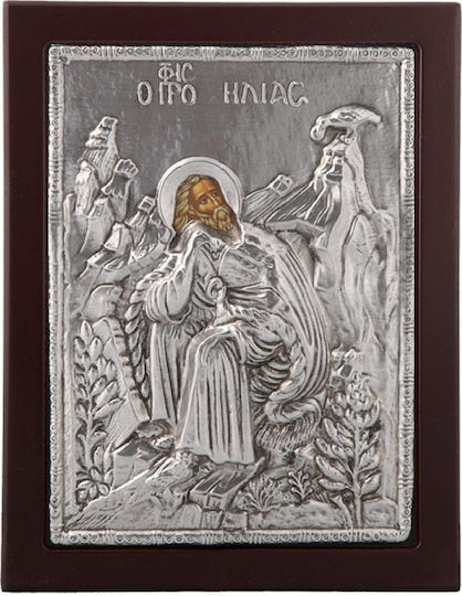 Saint Icon Prophet Elias 24x19 Made of Noble Metals Covered with 925 Silver Does Not Lose Shine