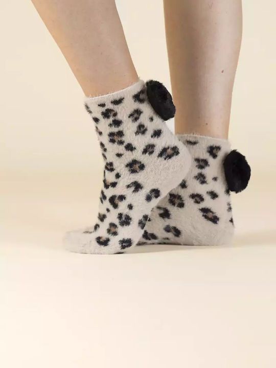 Noidinotte Women's Socks Leopard Ecru
