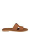 Leather Women's Flat Sandals in Brown Color