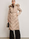 Women's Long Lifestyle Jacket for Winter with Hood Beige