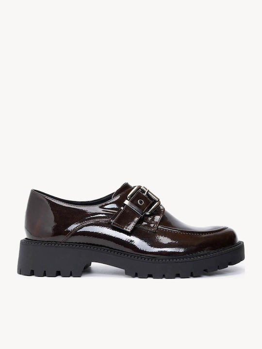 Brown Loafers Double Metal Buckle K Chunky Sole
