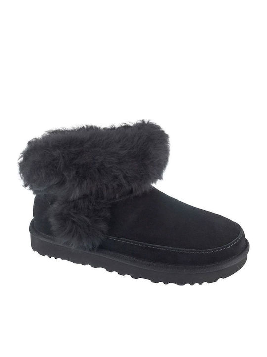 Classic Ultra Mini Women's Ankle Boots with Fur Black