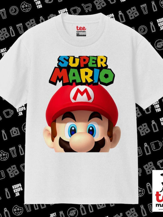 Super Mario Klassisches T-Shirt Doppelnähte Ohne Seitennähte Weiß 100% Baumwolle Vegan & Oeko-Tex Zertifiziert