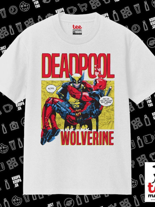Superhero Deadpool Wolverine Classic Double-Stitched T-shirt Without Side Seams White 100% Cotton Vegan & Oeko-tex Certified