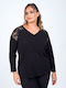 Bluza Damă Crop Top Cu Dantelă Și Transparent Negru