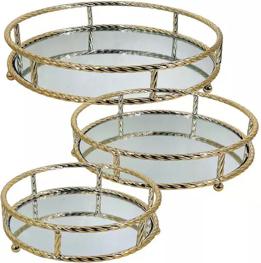 Marhome Metallic Round Decorative Tray with Mirror 3pcs
