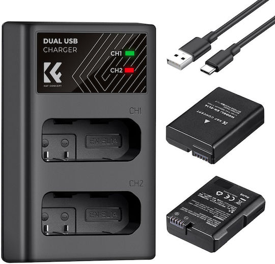 K&f Concept En-el14 1050mah Digital Camera Dual Battery Dual Channel Charger