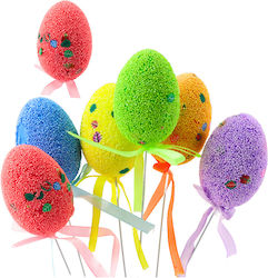 Easter Eggs On Wire Stem Colorful Leaves Ribbon...