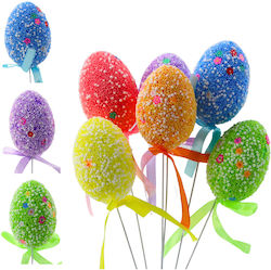 Easter Eggs On Wire Stick Colorful White Patter...