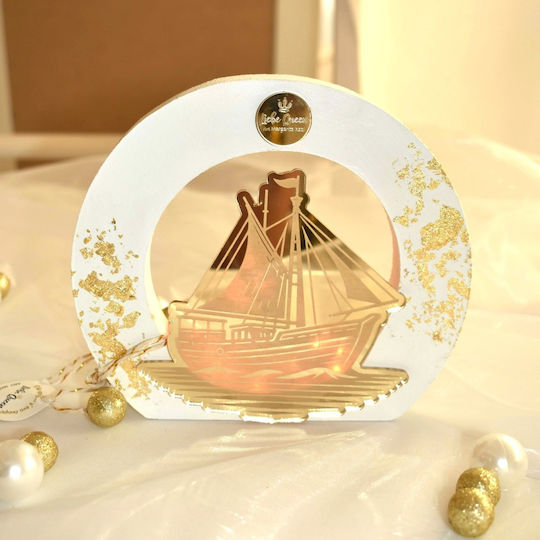 LiebeQueen Handmade Tabletop Lucky Charm Boat Gold made of Wood 1pcs