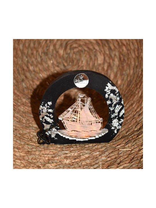 LiebeQueen Handmade Tabletop Lucky Charm Boat Silver made of Wood 1pcs