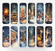 Set 12 Winter Christmas Bookmarks Obro Silent Lights Vintage Illustrations Premium Glossy Photo Card
