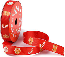 Satin Ribbon Gingerbread Design Red 15mm 5 Meters
