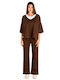 Women's Crop Top with V Neckline Brown