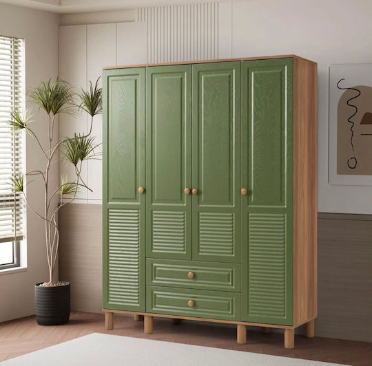 Holzgrüner Kleiderschrank 4 Türen 2 Schubladen 160x50x180cm