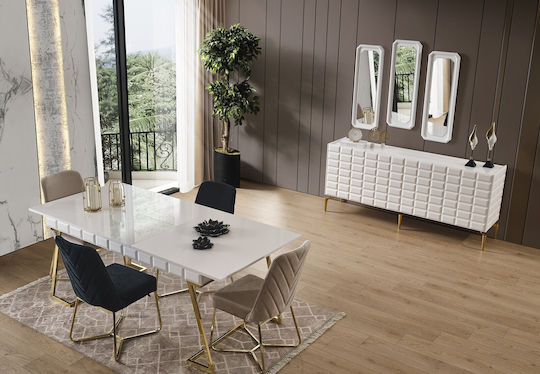 Weißes Erweiterbares Esszimmermöbel-Set Mdf 4 Stühle 160x90x78cm