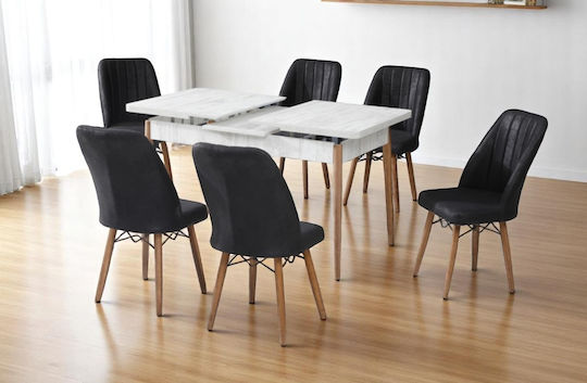 Set Extensibil Masă De Dining Alb Scaune Negre Set Extensibil Masă De Dining Alb Scaune Negre