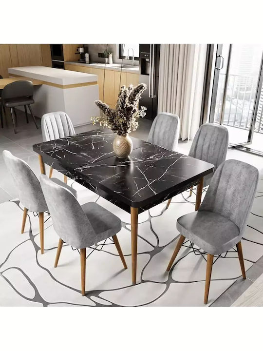 SteweHome Esszimmermöbel-Set Schwarz Marmoriertes Design Offene Grau Stühle