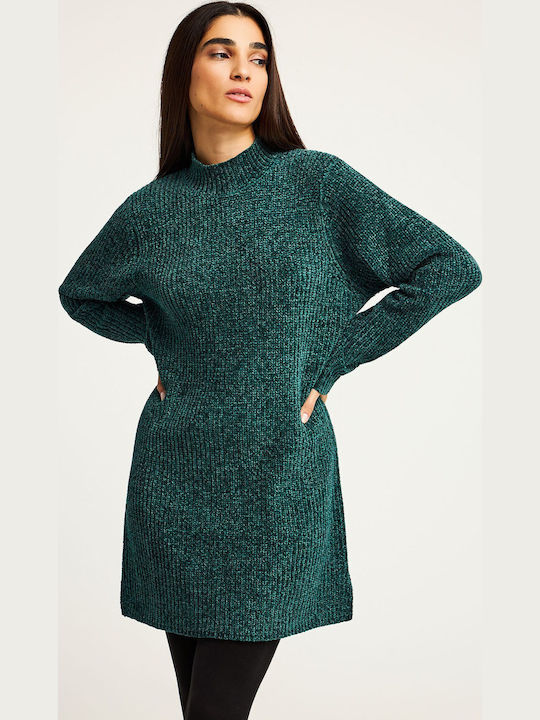 Mini Dress Knitted Turtleneck Green FBL012-100-13-Dark Sea