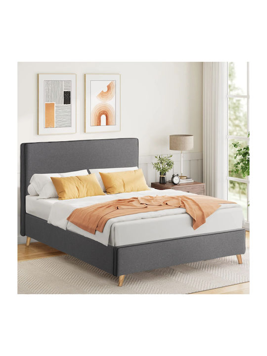 Maylin Double Bed Upholstered with Fabric Grey ...