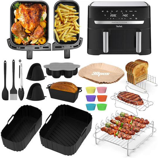 Set 19 Accesorii Tefal Ey9018 Dual Easy Fry 5 Air Fryer 2/3 1 L Tăvi Din Silicon Suporturi Clești Forme Pentru Brioșe Tavă Pentru Pâine Multifuncțional