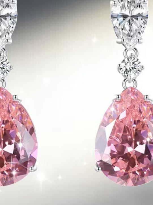 Queen Ohrringe S925 Rosa Träne & Kristallischer Glanz Queen Ohrringe S925 Rosa Träne & Kristallischer Glanz
