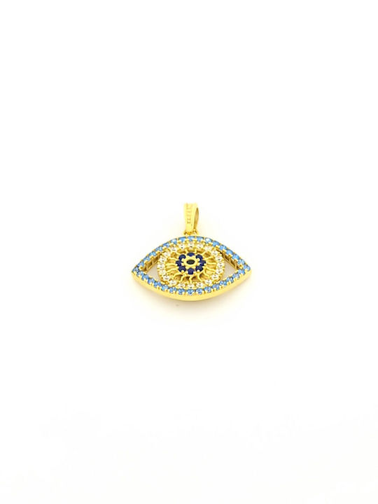 Charm Очи от Жълто Злато 9 Карата със Светлосин Зиркон