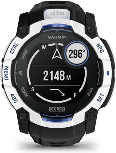 Garmin Instinct 3 Solar Aluminium 50mm Waterproof Smartwatch with Heart Rate Monitor (Whitestone with Black and Blue Limited Edition)