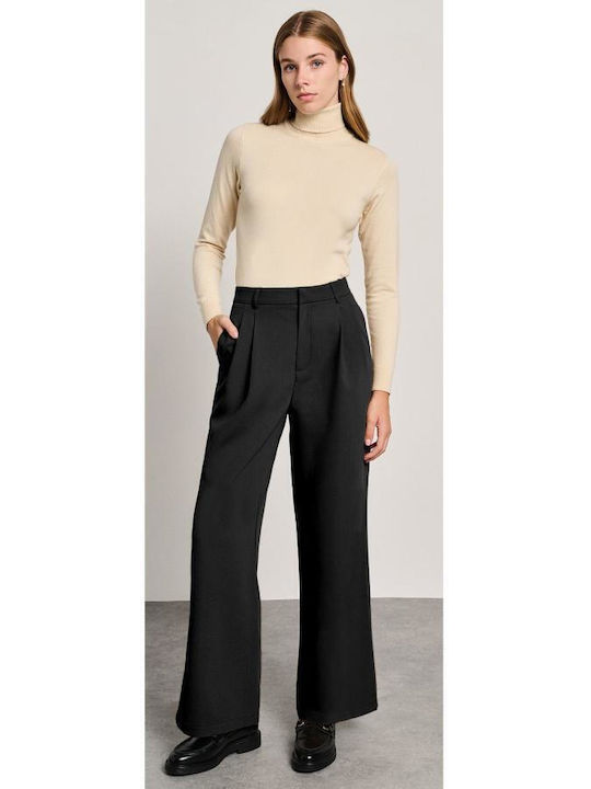 Women's High-waisted Fabric Trousers Black