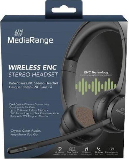 MediaRange Drahtlos Auf dem Ohr Multimedia-Headsets mit Mikrofon und Verbindung Bluetooth in Schwarz Farbe MROS307