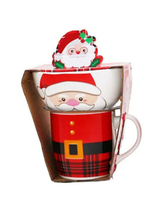 Cup-Bowl Set 2 Pieces Ceramic Santa Red Gift Token 16933