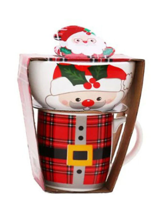 Cup-Bowl Set 2 Pieces Ceramic Santa Red Gift Token 16933