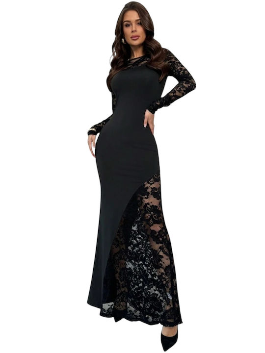 Woman's Fashion Evening Black Dress with Lace