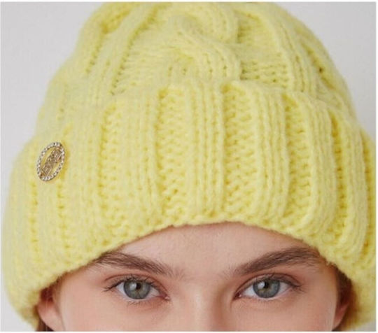 Beanie Γυναικείος Σκούφος Πλεκτός σε Κίτρινο χρώμα