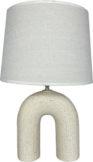 Inart Ceramic Table Lamp for Socket E27 with Beige Shade and Base