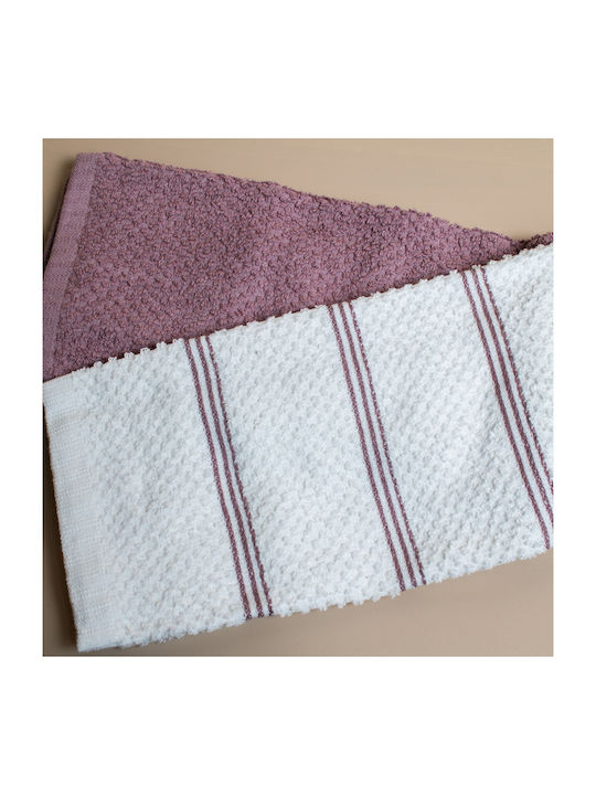 White Fabric Towel from 100% Cotton in Purple Color 41x66cm 2pcs