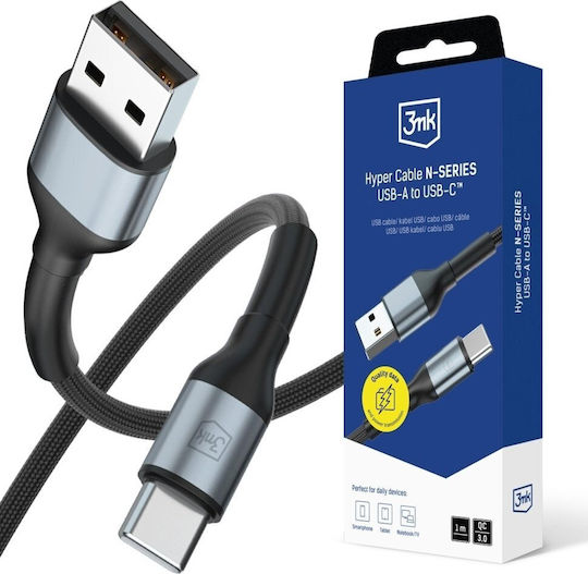 3MK Hyper USB 2.0 Cable USB-C Male - USB-A 18W PD Black 1m
