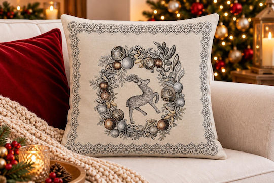 Linea Home Christmas Decorative Square Pillowcase Beige 45x45cm
