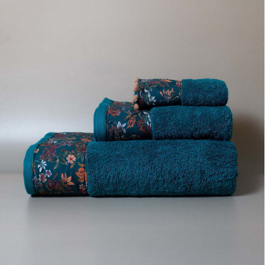 White Fabric Hand Towel Wilma 30x50cm Petrol, Green Weight 600gr/m²