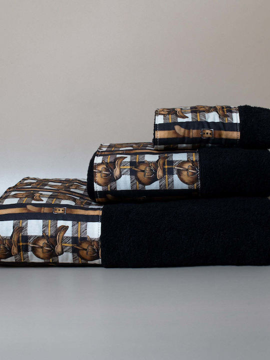 White Fabric Hand Towel Horsie Black Weight 600...