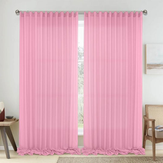 Lino Home Κουρτίνα με Τρέσα Ροζ 150x295εκ.