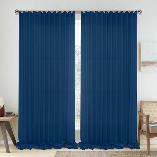 Lino Home Perdea Cu Coafură Albastră 150x295 Cm