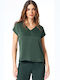 Women's Short Sleeve Green Blouse